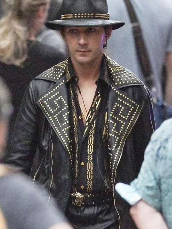 Megalopolis 2024 Shia LaBeouf Black Studded Leather Jacket