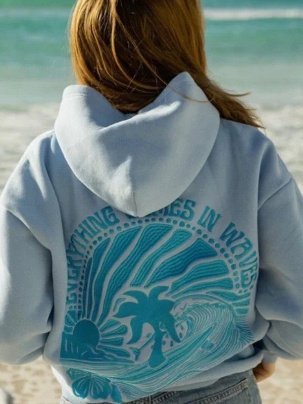 Palm Puff Hoodie Blue