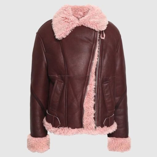 Kathleen Burgundy Shearling Fur Lined Leather Jacket