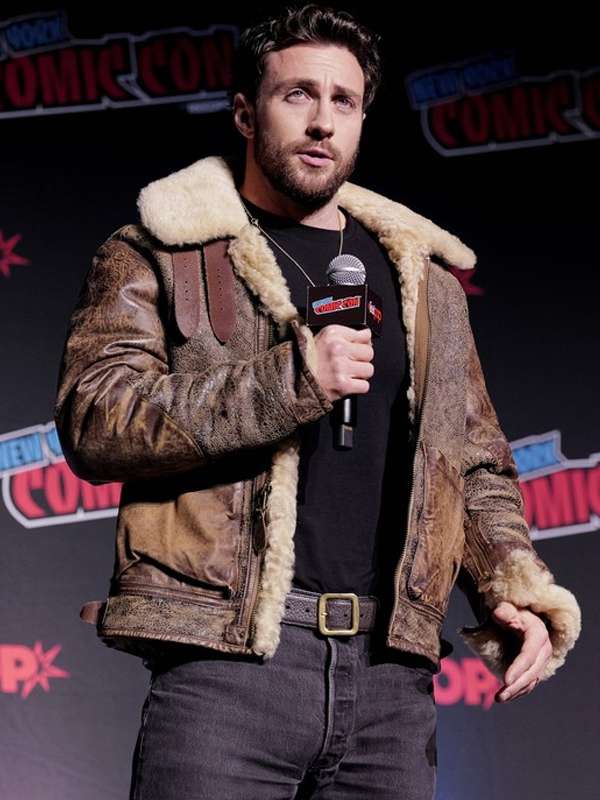 Aaron Taylor-Johnson Comic Con 2024 Shearling Leather Jacket