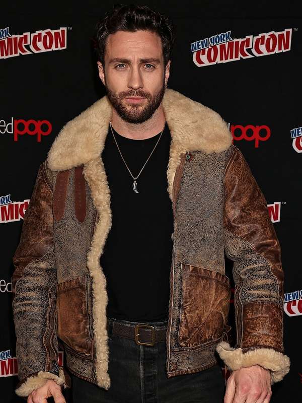 Aaron Taylor-Johnson Comic Con 2024 Shearling Leather Jacket