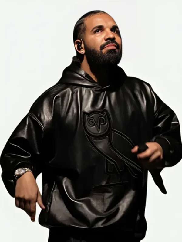 Drake Black Leather OVO Hoodie Owl