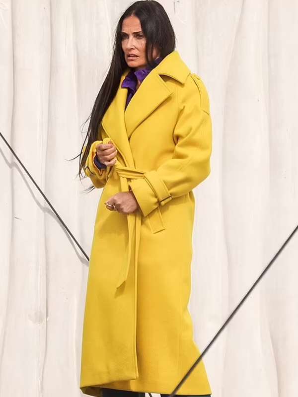 The Substance 2024 Yellow Coat Demi Moore