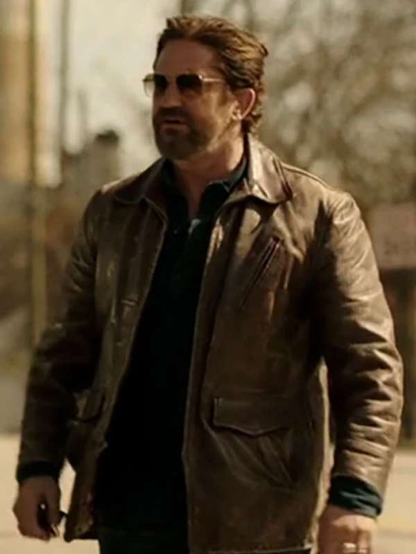 Gerard Butler Den of Thieves Brown Leather Jacket