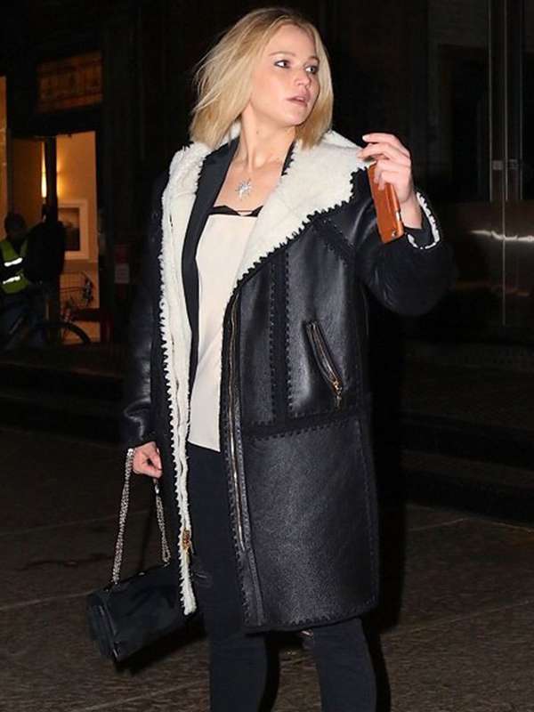 Jennifer Lawrence Black Winter Leather Coat