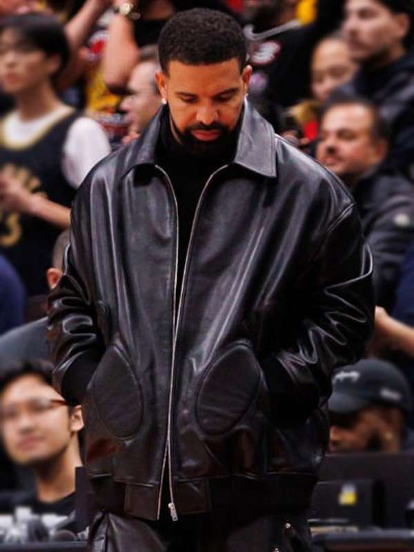 Raptors VS Warriors Game 2025 Drake Leather Jacket